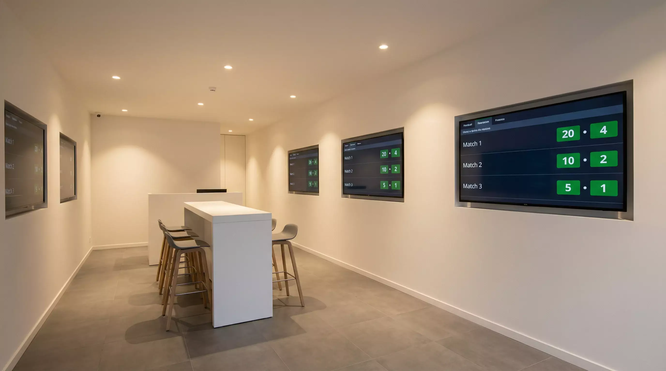 Tableau d'affichage de cotes dans un bureau de paris sportifs avec écrans multiples